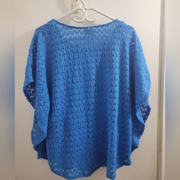 Ruby rd blue women's overshirt crochet sleeveless top - Picture 2 of 5